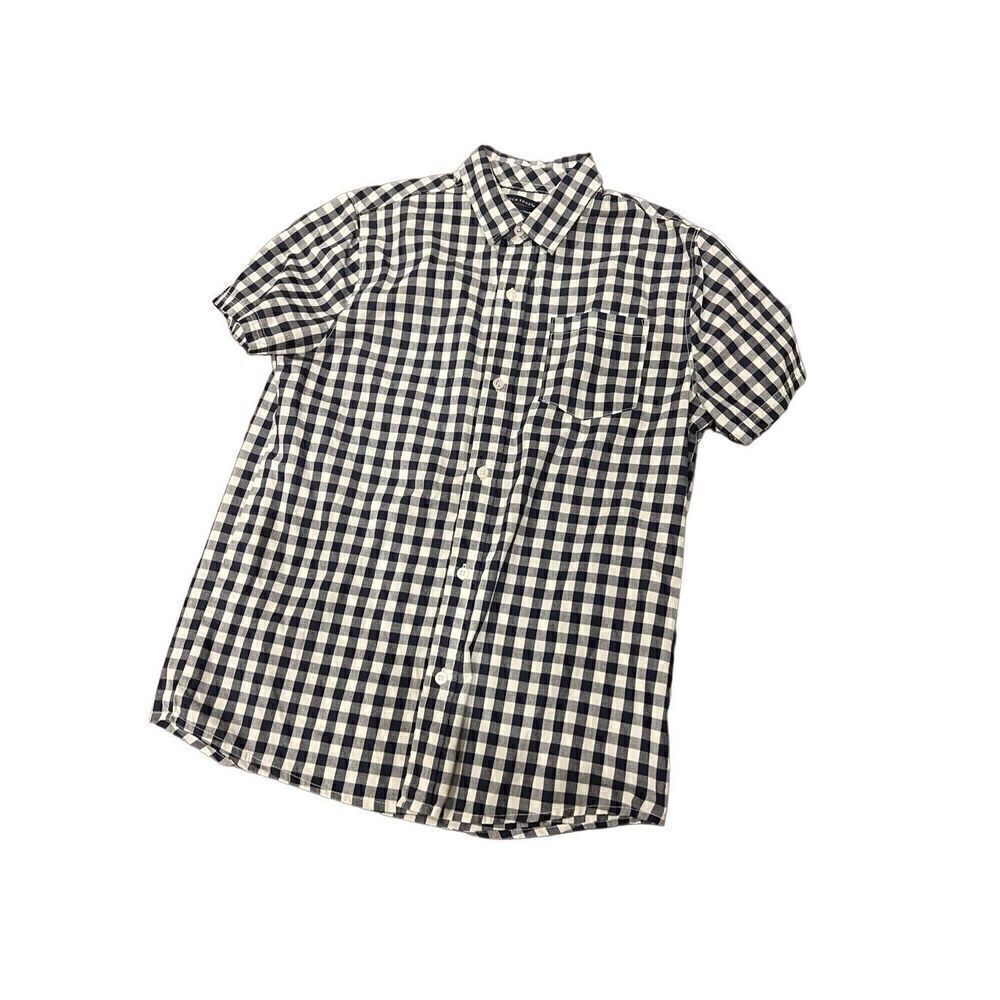 French Toast navy and white Boys' Short Sleeve Plaid Shirt XL
